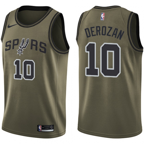 Youth Nike San Antonio Spurs 10 DeMar DeRozan Swingman Green Salute to Service NBA Jersey