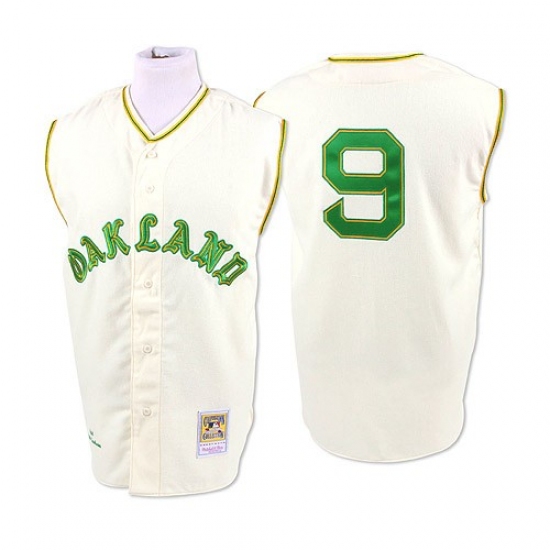 Men's Mitchell and Ness 1968 Oakland Athletics 9 Reggie Jackson Authentic Cream Throwback MLB Jersey