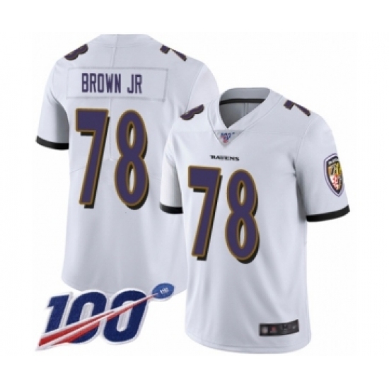 Men's Baltimore Ravens 78 Orlando Brown Jr. White Vapor Untouchable Limited Player 100th Season Football Jersey