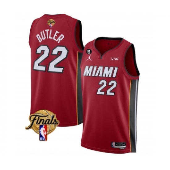 Men's Miami Heat 22 Jimmy Butler Red 2023 Finals Statement Edition With NO.6 Stitched Basketball Jersey