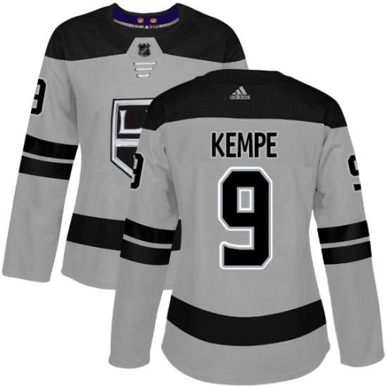 Women's Adidas Los Angeles Kings 9 Adrian Kempe Authentic Gray Alternate NHL Jersey