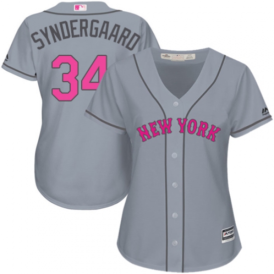 Women's Majestic New York Mets 34 Noah Syndergaard Replica Grey Mother's Day Cool Base MLB Jersey