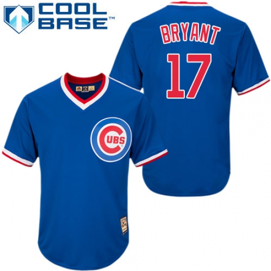 Men's Majestic Chicago Cubs 17 Kris Bryant Authentic Royal Blue Cooperstown MLB Jersey