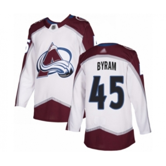 Men's Colorado Avalanche 45 Bowen Byram Authentic White Away Hockey Jersey