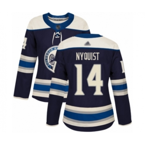 Women's Columbus Blue Jackets 14 Gustav Nyquist Authentic Navy Blue Alternate Hockey Jersey