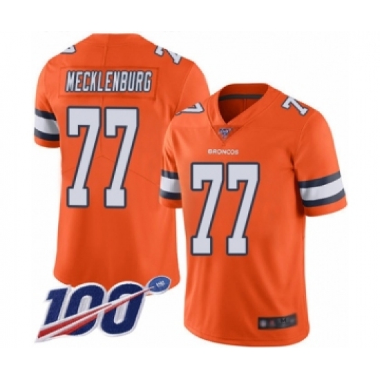 Men's Denver Broncos 77 Karl Mecklenburg Limited Orange Rush Vapor Untouchable 100th Season Football Jersey