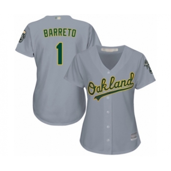 Women's Oakland Athletics 1 Franklin Barreto Authentic Grey Road Cool Base Baseball Player Jersey