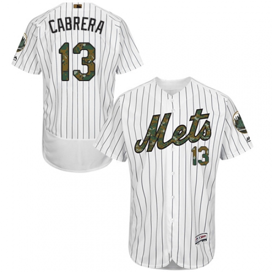 Men's Majestic New York Mets 13 Asdrubal Cabrera Authentic White 2016 Memorial Day Fashion Flex Base MLB Jersey