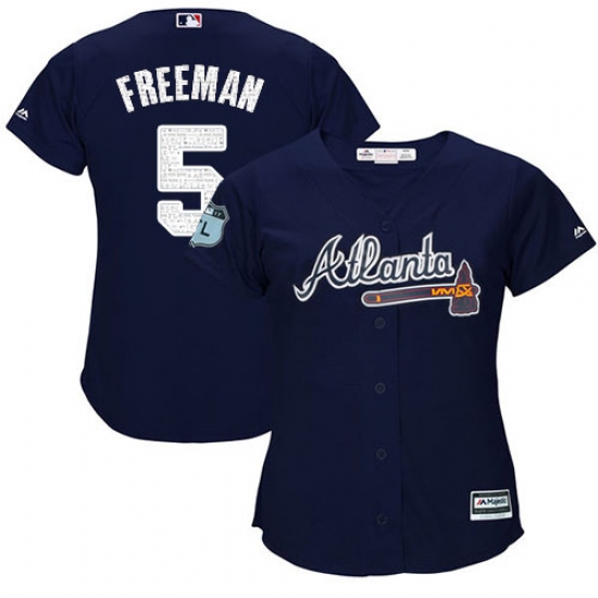 Women's Majestic Atlanta Braves 5 Freddie Freeman Authentic Navy Blue 2017 Spring Training Cool Base MLB Jersey