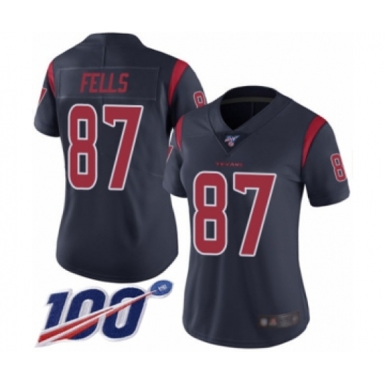 Women's Houston Texans 87 Darren Fells Limited Navy Blue Rush Vapor Untouchable 100th Season Football Jersey