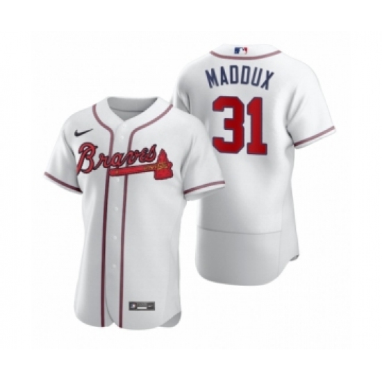 Men's Atlanta Braves 31 Greg Maddux Nike White 2020 Authentic Jersey