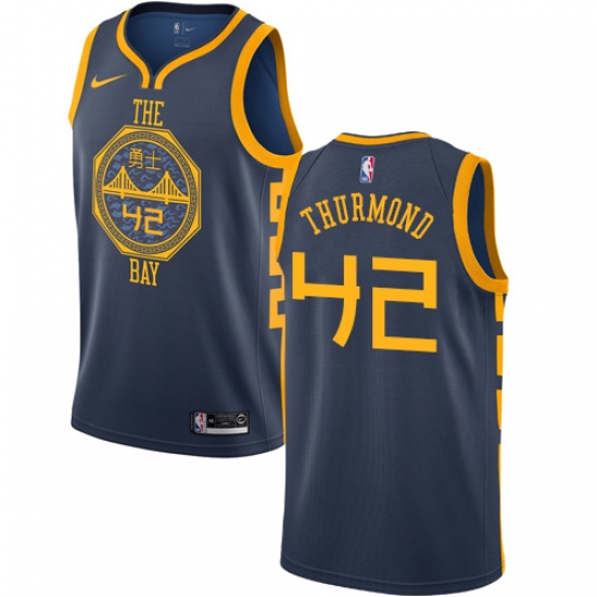 Men's Nike Golden State Warriors 42 Nate Thurmond Swingman Navy Blue NBA Jersey - City Edition