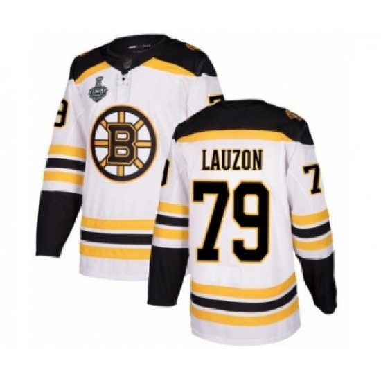 Youth Boston Bruins 79 Jeremy Lauzon Authentic White Away 2019 Stanley Cup Final Bound Hockey Jersey