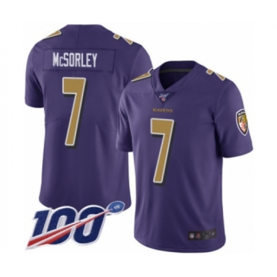 Men's Baltimore Ravens 7 Trace McSorley Limited Purple Rush Vapor Untouchable 100th Season Football Jersey