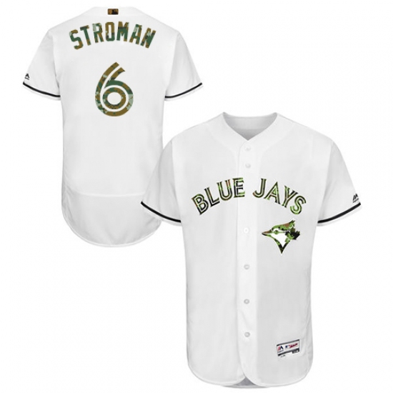 Men's Majestic Toronto Blue Jays 6 Marcus Stroman Authentic White 2016 Memorial Day Fashion Flex Base MLB Jersey