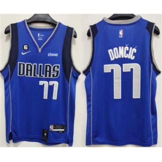 Men's Dallas Mavericks 77 Luka Doncic Blue No.6 Patch Stitched Jersey