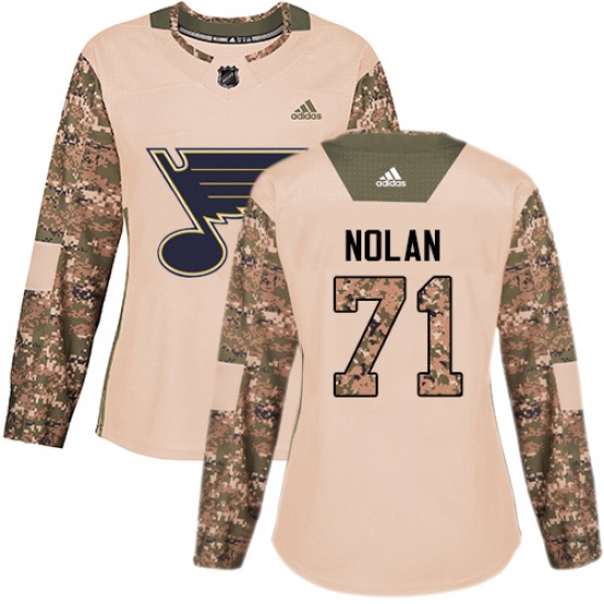 Women's Adidas St. Louis Blues 71 Jordan Nolan Authentic Camo Veterans Day Practice NHL Jersey
