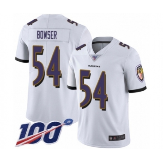 Men's Baltimore Ravens 54 Tyus Bowser White Vapor Untouchable Limited Player 100th Season Football Jersey