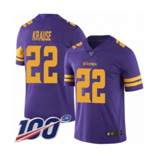 Men's Minnesota Vikings 22 Paul Krause Limited Purple Rush Vapor Untouchable 100th Season Football Jersey