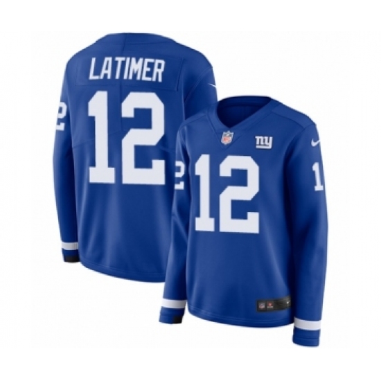 Women's Nike New York Giants 12 Cody Latimer Limited Royal Blue Therma Long Sleeve NFL Jersey