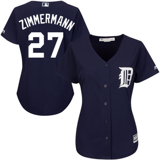 Women's Majestic Detroit Tigers 27 Jordan Zimmermann Authentic Navy Blue Alternate Cool Base MLB Jersey