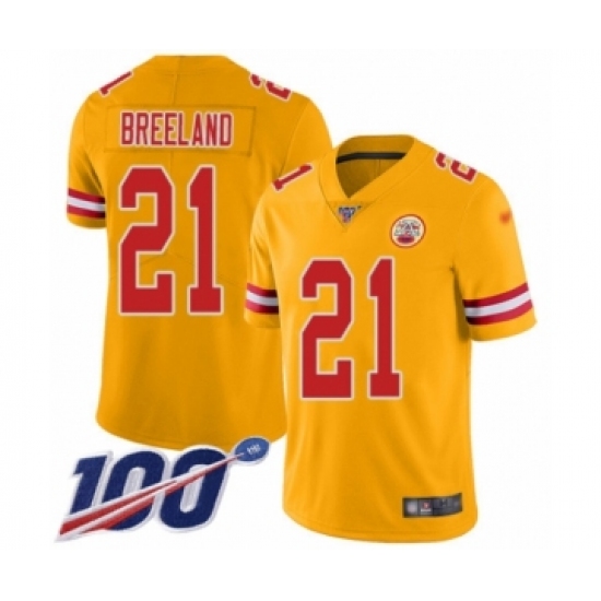 Men's Kansas City Chiefs 21 Bashaud Breeland Limited Gold Inverted Legend 100th Season Football Jersey
