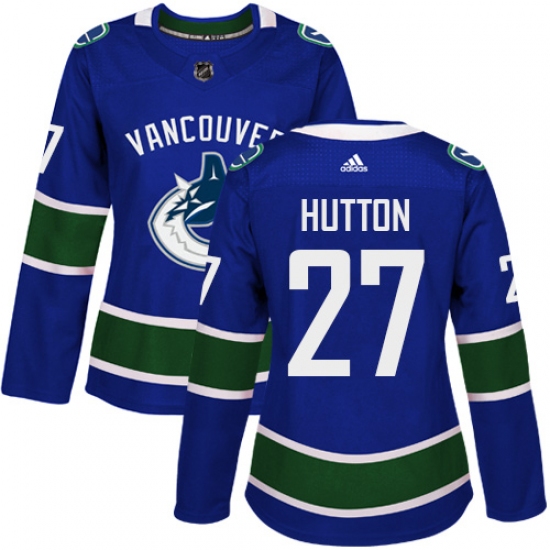 Women's Adidas Vancouver Canucks 27 Ben Hutton Authentic Blue Home NHL Jersey