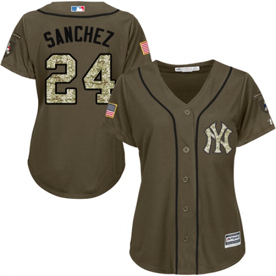 Women's Majestic New York Yankees 24 Gary Sanchez Replica Green Salute to Service MLB Jersey
