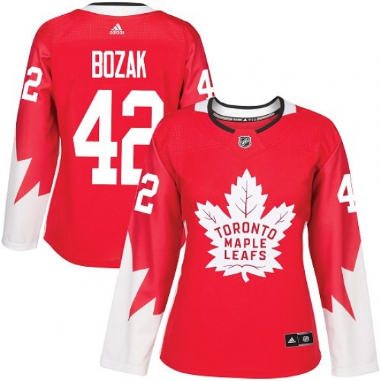 Women's Adidas Toronto Maple Leafs 42 Tyler Bozak Authentic Red Alternate NHL Jersey