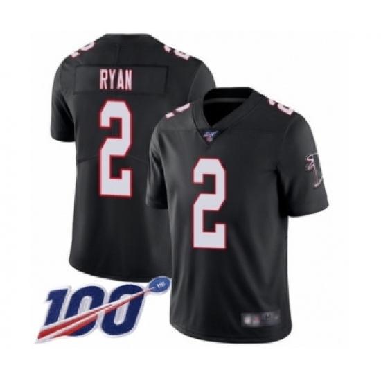 Men's Atlanta Falcons 2 Matt Ryan Black Alternate Vapor Untouchable Limited Player 100th Season Football Jersey