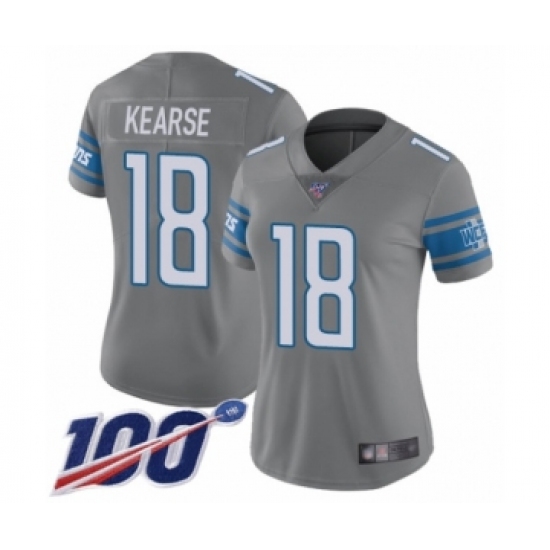 Women's Detroit Lions 18 Jermaine Kearse Limited Steel Rush Vapor Untouchable 100th Season Football Jersey