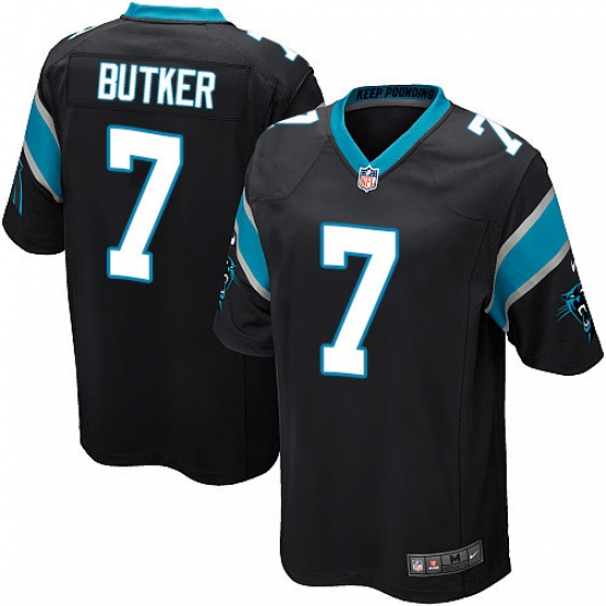 Men's Nike Carolina Panthers 7 Harrison Butker Game Black Team Color NFL Jersey