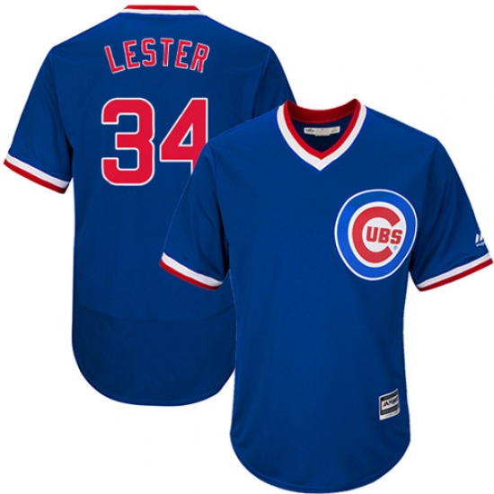 Men's Majestic Chicago Cubs 34 Jon Lester Replica Royal Blue Cooperstown Cool Base MLB Jersey