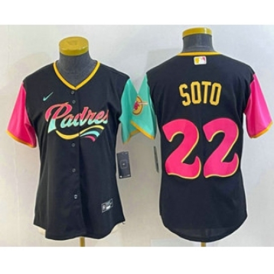 Women's San Diego Padres 22 Juan Soto Black 2022 City Connect Cool Base Stitched Jersey