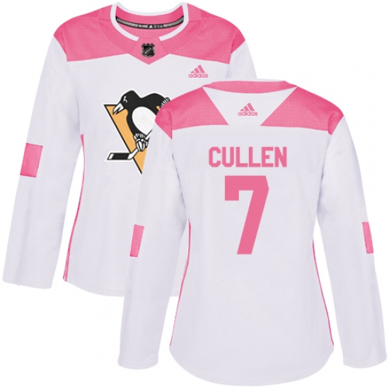 Women's Adidas Pittsburgh Penguins 7 Matt Cullen Authentic White Pink Fashion NHL Jersey