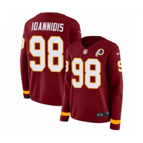 Women's Nike Washington Redskins 98 Matthew Ioannidis Limited Burgundy Therma Long Sleeve NFL Jersey