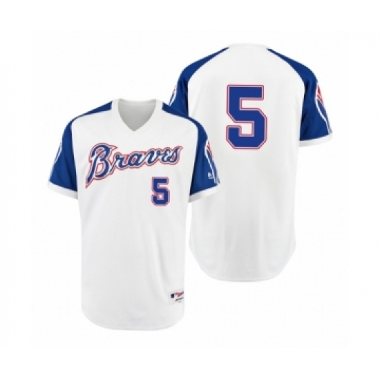 Men's Braves 5 Freddie Freeman White 1974 Turn Back the Clock Authentic Jersey