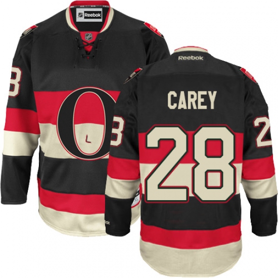 Youth Reebok Ottawa Senators 28 Paul Carey Authentic Black Third NHL Jersey