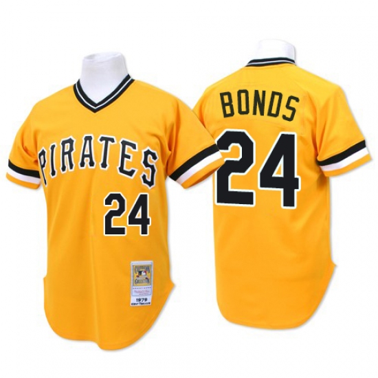 Men's Mitchell and Ness Pittsburgh Pirates 24 Barry Bonds Replica Gold Throwback MLB Jersey