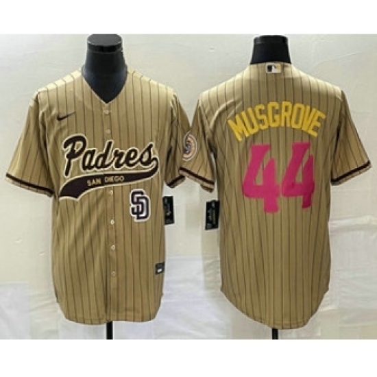 Men's San Diego Padres 44 Joe Musgrove Tan Pinstripe 2023 City Connect Cool Base Stitched Jersey