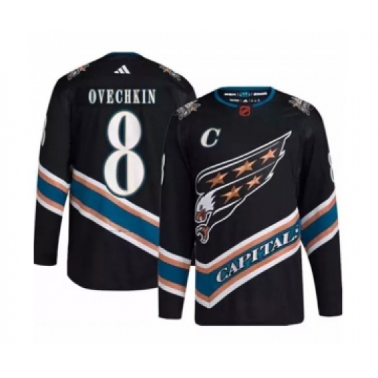 Men's Washington Capitals 8 Alex Ovechkin Black 2022-23 Reverse Retro Stitched Jersey