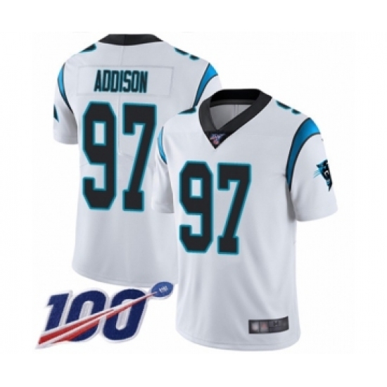 Men's Carolina Panthers 97 Mario Addison White Vapor Untouchable Limited Player 100th Season Football Jersey