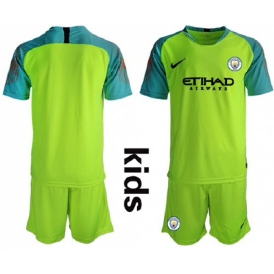 Manchester City Blank Shiny Green Goalkeeper Kid Soccer Club Jersey