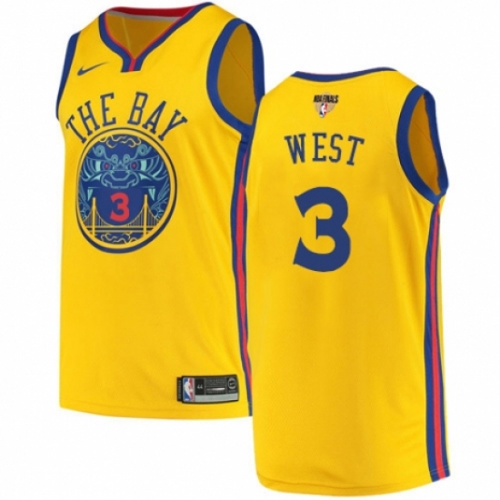 Men's Nike Golden State Warriors 3 David West Swingman Gold 2018 NBA Finals Bound NBA Jersey - City Edition