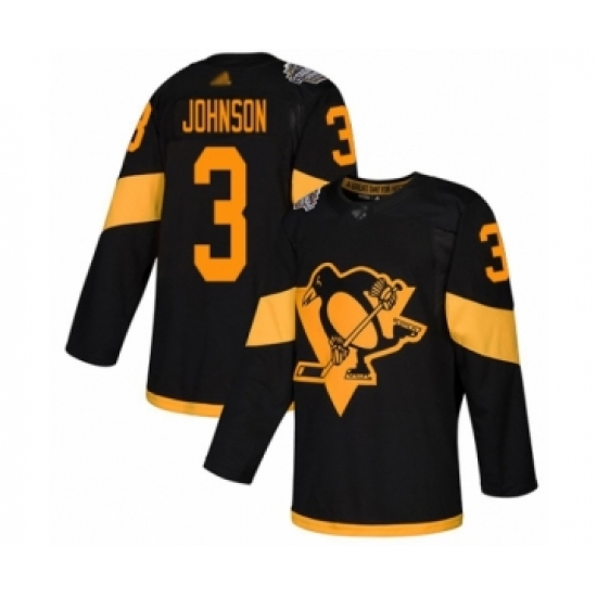 Women's Pittsburgh Penguins 3 Jack Johnson Authentic Black 2019 Stadium Series Hockey Jersey