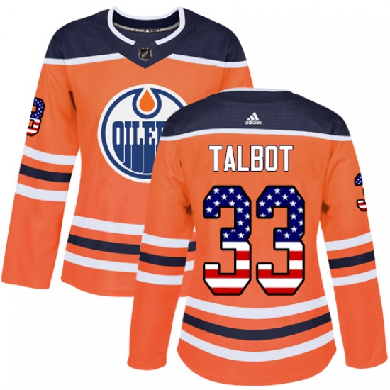 Women's Adidas Edmonton Oilers 33 Cam Talbot Authentic Orange USA Flag Fashion NHL Jersey