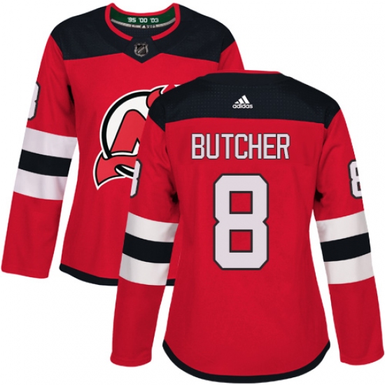 Women's Adidas New Jersey Devils 8 Will Butcher Authentic Red Home NHL Jersey