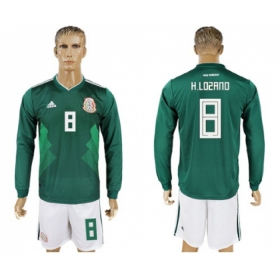 Mexico 8 H.Lozano Home Long Sleeves Soccer Country Jersey