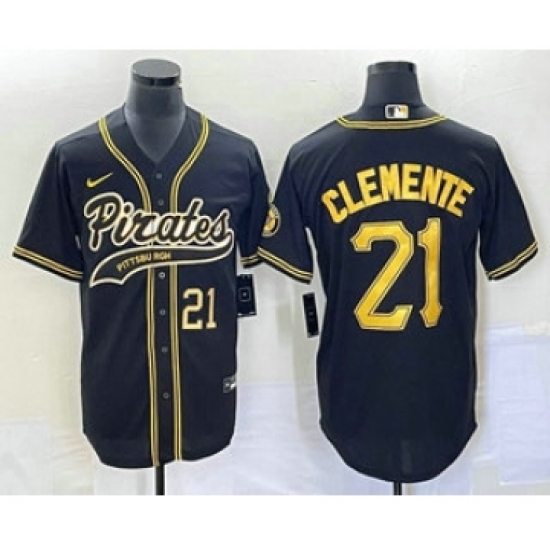 Men's Pittsburgh Pirates 21 Roberto Clemente Number Black Cool Base Stitched Baseball Jersey