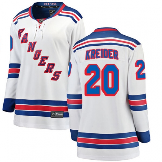 Women's New York Rangers 20 Chris Kreider Fanatics Branded White Away Breakaway NHL Jersey